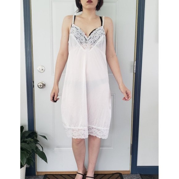 Vintage White Lacy Nylon Slip - Picture 1 of 4